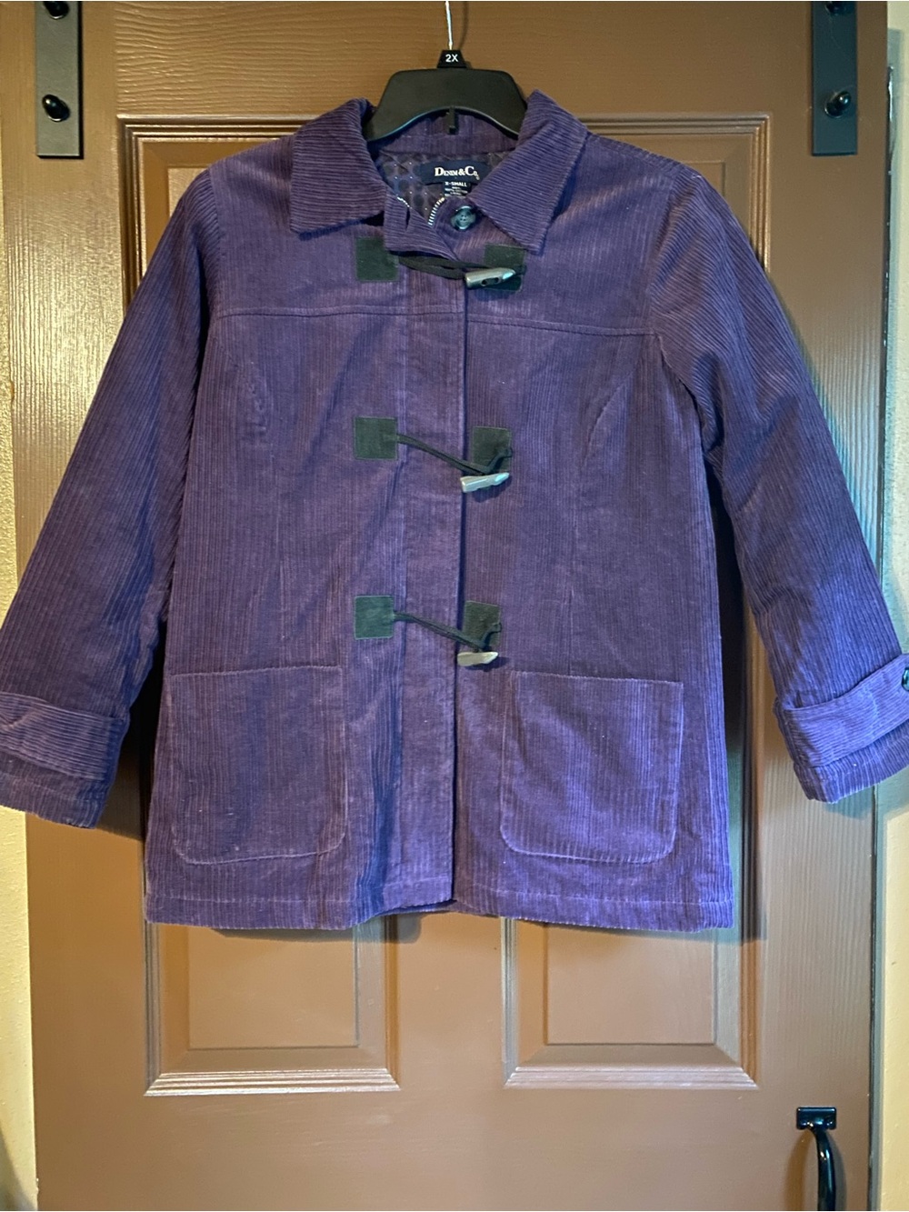Denim & Co Purple Corduroy Toggle Duffle Coat Jacket XS Cotton Lined